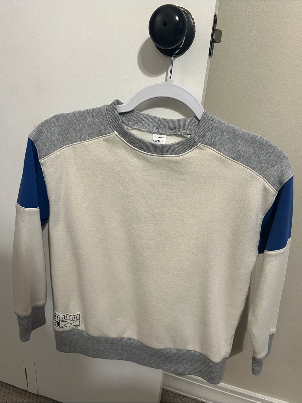Carter's Cream Crewneck Sweatshirt with Gray and Blue Accents
